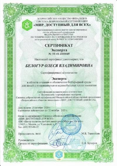 Сертификат эксперта доступной среды