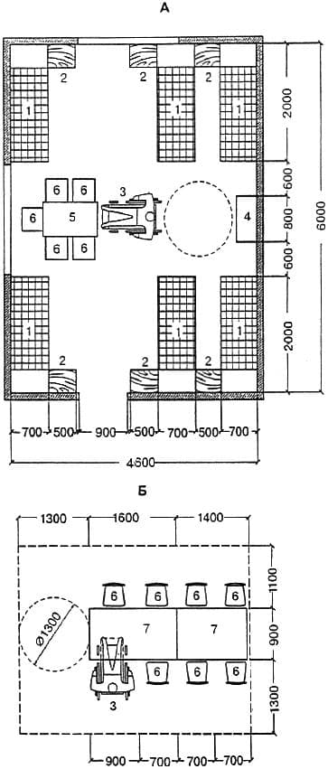Планировочные схемы спальной комнаты и обеденного места в столовой