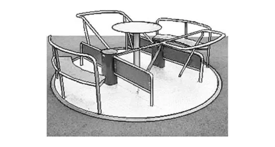 Пример карусели универсальной игровой площадки, в т. ч. для детей с ОЖД (открытого типа)