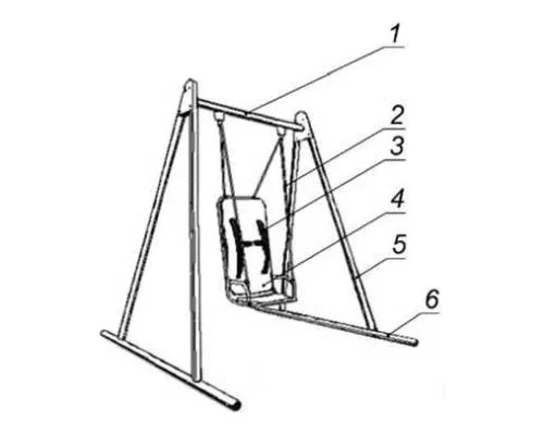 Пример качелей универсальной игровой площадки с сиденьем со спинкой, в т. ч. для детей с ОЖД