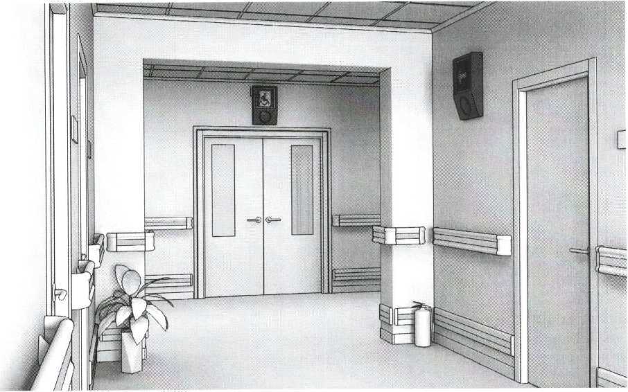 Пример размещения светозвукового маяка рядом с дверью входной группы для обозначения доступности объекта и дополнительной информации о его назначении