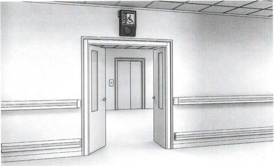 Пример размещения светозвукового маяка рядом с дверью входной группы для обозначения доступности объекта и дополнительной информации о его назначении