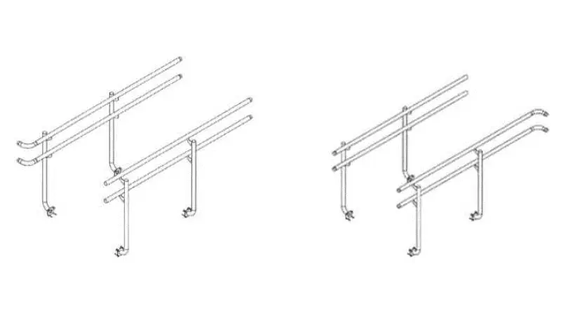 Сопряжение поручня наклонной секции с поручнем горизонтальной секции на поворотных участках пандуса
