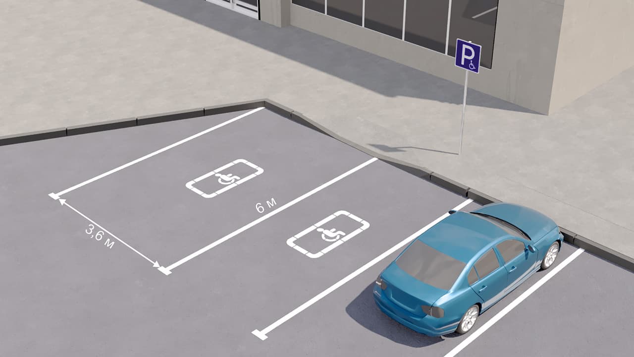 На парковках около гостиницы не менее 10% мест размером 6,0×3,6 м должны быть выделены для инвалидов