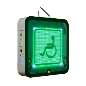 Особенность данного типа звукового маяка – контрастный световой индикатор. Он отлично заметен в темное время суток для обычных людей и слабовидящих.