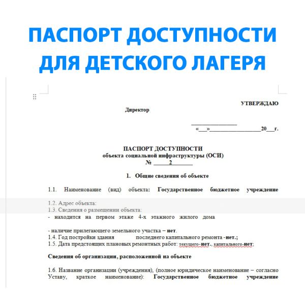 Паспорт доступности для детского лагеря (ДОУ) до 100 м.кв – фото № 1