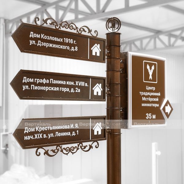 Указатель туристический на три направления со световым коробом и поворотными механизмами 2470х1725мм – фото № 4