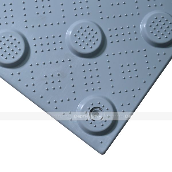 Плитка тактильная (непреодолимое препятствие, конусы шахматные) противоскользящая, 500х500х5, ПУ, серый – фото № 11