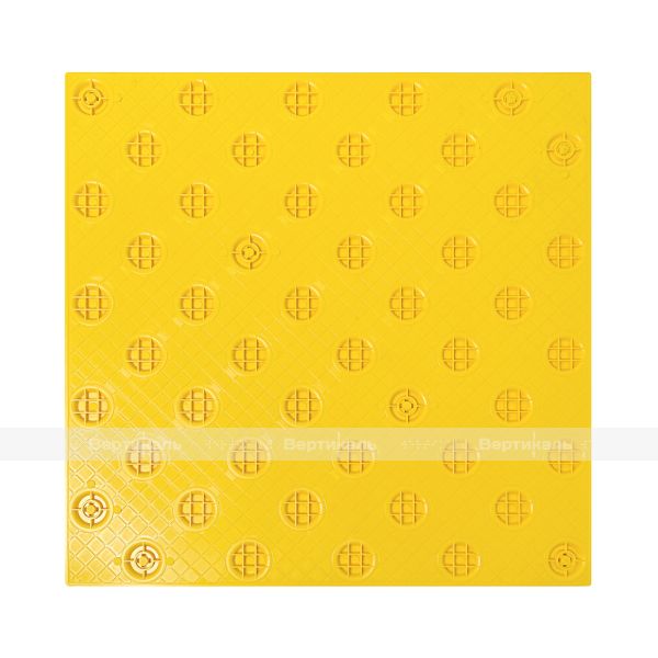 Плитка тактильная (непреодолимое препятствие, конусы шахматные) противоскользящая, 500х500х5, ПУ, желтый – фото № 5