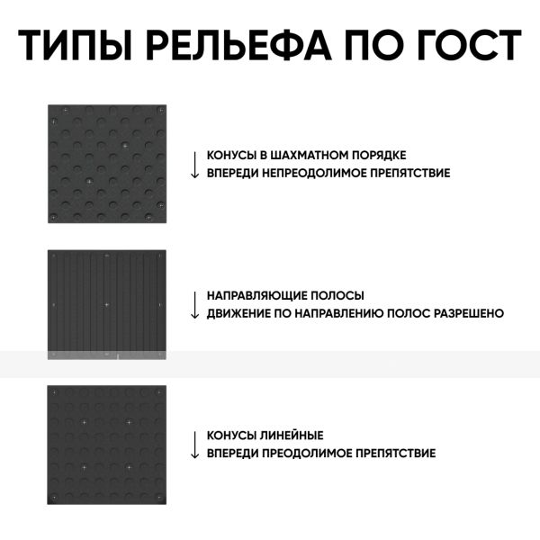 Плитка тактильная (непреодолимое препятствие, конусы шахматные) противоскользящая, 500х500х5, ПВХ, черный – фото № 4