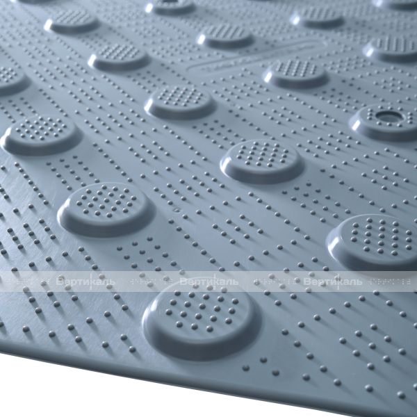 Плитка тактильная (непреодолимое препятствие, конусы шахматные) противоскользящая, 500х500х5, ПВХ, серый – фото № 10