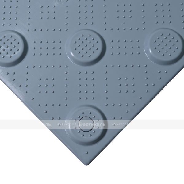 Плитка тактильная (непреодолимое препятствие, конусы шахматные) противоскользящая, 500х500х5, ПВХ, серый – фото № 12