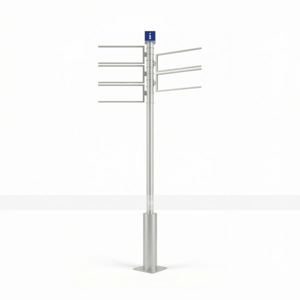 Каркас для туристического указателя серебристо-серого цвета на пять направлений с поворотными механизмами высотой 3500мм – фото № 1
