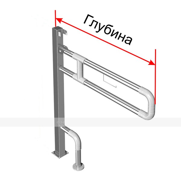 Поручень опорный для санузла, откидной, с фиксатором, с бумагодержателем, напольный, нержавеющая сталь с полиамидными окончаниями, D32 мм, индивидуальный – фото № 1