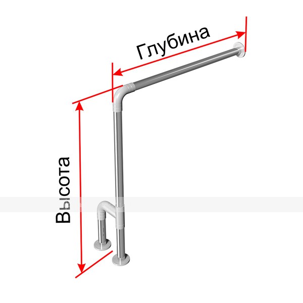 Поручень опорный для санузла, настенно-напольный, правый, нержавеющая сталь с полиамидными окончаниями, D32 мм, индивидуальные – фото № 1