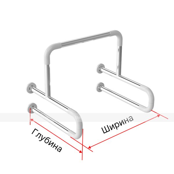 Поручень опорный для писсуара, пристенный, нержавеющая сталь с полиамидными окончаниями, D32 мм, индивидуальный – фото № 1