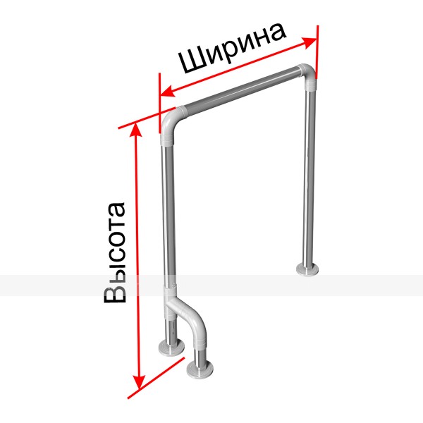 Поручень опорный, П-образный, напольный, левый, нержавеющая сталь с полиамидными окончаниями, D32 мм, индивидуальный – фото № 1