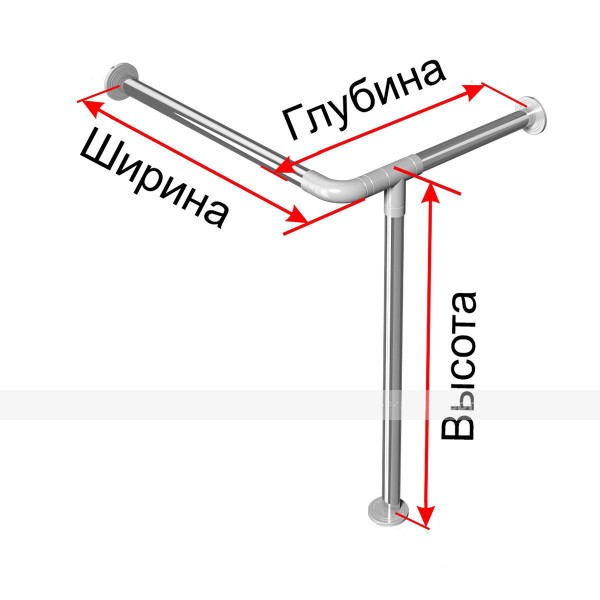 Поручень опорный для раковины, угловой, настенно-напольный, правый, нержавеющая сталь с полиамидными окончаниями, D32 мм, индивидуальный – фото № 1